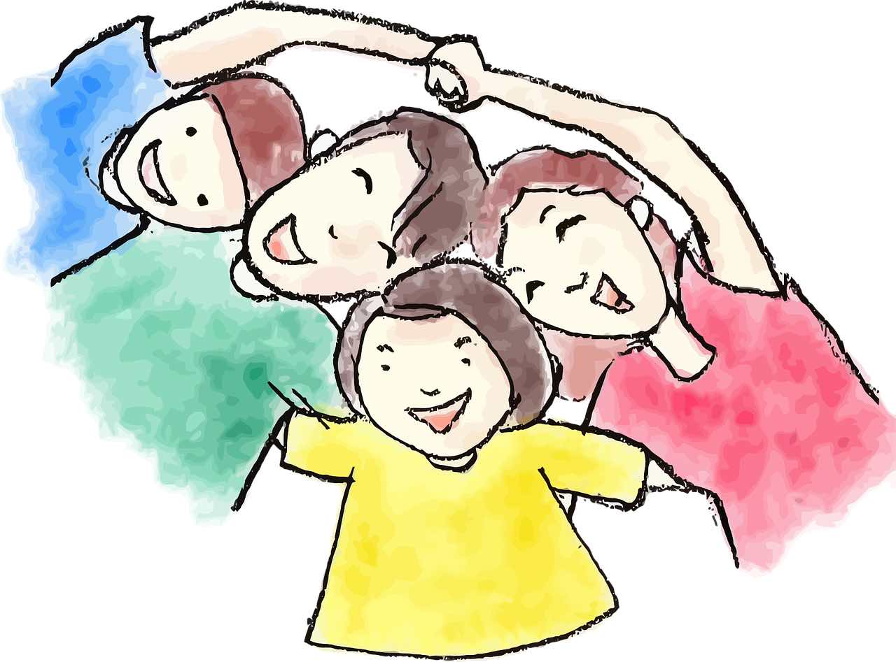 Drawing of smiling/laughing family embracing