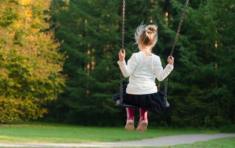 Little girl swinging on swing